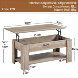 Yaheetech Lift Top Coffee Table With Hidden Compartment And Open Shelf Grey - thumbnail 4