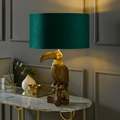 Valuelights Tuki Toucan Green Velvet With Gold Shade Bronze Table Lamp - image 1
