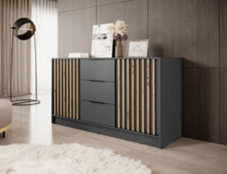 Arte Nelly Contemporary Graphite Sideboard 3 Drawers 2 Doors 2 Shelves Lamela Decor (H)860mm (W)1550mm (D)450mm - thumbnail 1