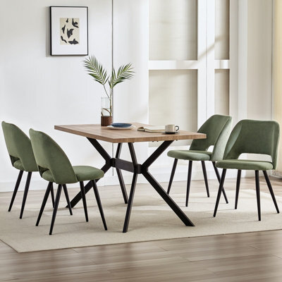 Longtoo Set Of 4 Dining Chairs, Velvet Upholstery, Separate Legs, Army Green - image 1