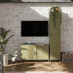 Dorel Bradford Metal Cabinet With 2 Doors Wide Olive Green - thumbnail 3