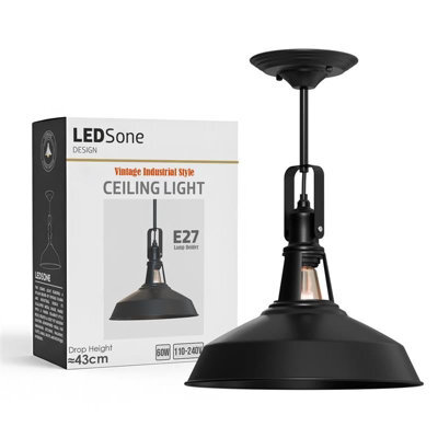 Ledsone Vintage Ceiling & Wall Light, 30Cm Barn Metal Shade With Adjustable Swivel Head, Matte Black E27 Flush Mount Fixture - image 1