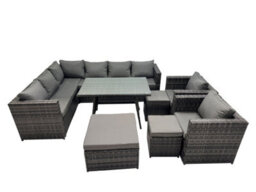 Fimous 11-Seater Outdoor Pe Rattan Sofa Set With Dining Table Patio Garden Furniture Sets With 2 Chair 3 Stools Dark Grey Mixed - thumbnail 1