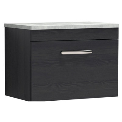 Balterley Millwich Contemporary 1 Drawer Wall Hung Vanity Unit With Laminate Black Galaxy Granite Worktop, Charcoal Black, 600mm - image 1