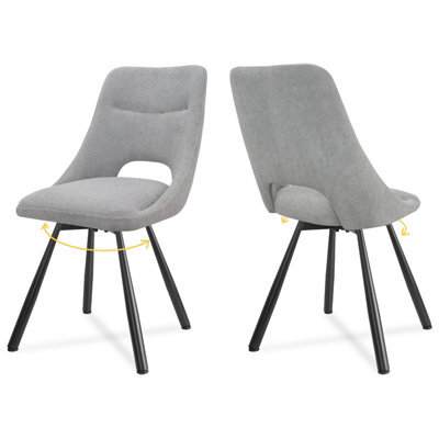 Longtoo Dining Chairs Set Of 2, 360 Degrees Swivel Kitchen Chairs, Ergonomic Upholstered Chair With Metal Legs, Grey