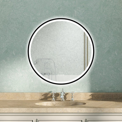 AVER-GROWTH 60Cm Black Led Bathroom Mirror With 3 Clour Lights Bluetooth Speaker Clock Illuminated Mirror - image 1