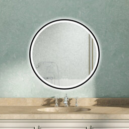 AVER-GROWTH 60Cm Black Led Bathroom Mirror With 3 Clour Lights Bluetooth Speaker Clock Illuminated Mirror