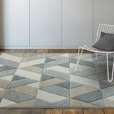 Grey Modern Easy To Clean Geometric Rug For Living Room-200Cm X 290Cm - image 1