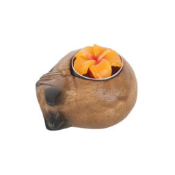 Curled Cat Tealight Holder - Handcrafted Monkey Pod Wood Decor - thumbnail 3