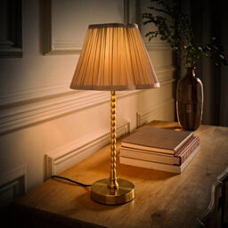 Valuelights Maeve Light Grey Pleated Faux Silk Scallop Shade Brushed Gold Bobbin Table Lamp - thumbnail 5