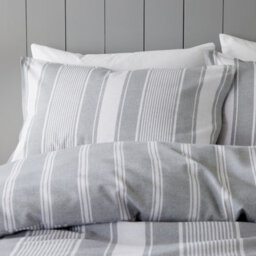 Bianca Brushed Cotton Ticking Stripe Reversible Duvet Cover Set With Pillowcases Grey - thumbnail 3