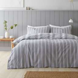 Bianca Brushed Cotton Ticking Stripe Reversible Duvet Cover Set With Pillowcases Grey - thumbnail 2