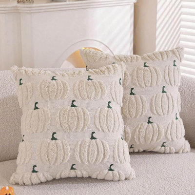 Amorly 2Pack 18 X 18In Beige Pumpkin Pillow Covers, Soft Faux Fur Plush Cushion Cases,no Inserts,autumn Decor For Porch, Sofa And Bedroom - image 1