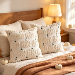 Amorly 2Pack 18 X 18In Beige Pumpkin Pillow Covers, Soft Faux Fur Plush Cushion Cases,no Inserts,autumn Decor For Porch, Sofa And Bedroom - thumbnail 7