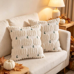Amorly 2Pack 18 X 18In Beige Pumpkin Pillow Covers, Soft Faux Fur Plush Cushion Cases,no Inserts,autumn Decor For Porch, Sofa And Bedroom - thumbnail 4