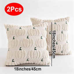Amorly 2Pack 18 X 18In Beige Pumpkin Pillow Covers, Soft Faux Fur Plush Cushion Cases,no Inserts,autumn Decor For Porch, Sofa And Bedroom - thumbnail 3