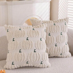 Amorly 2Pack 18 X 18In Beige Pumpkin Pillow Covers, Soft Faux Fur Plush Cushion Cases,no Inserts,autumn Decor For Porch, Sofa And Bedroom - thumbnail 1
