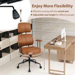 Gainoom Ergonomic Office Brown Chair Leathaire Computer Chair W/ Rocking Backrest - thumbnail 7
