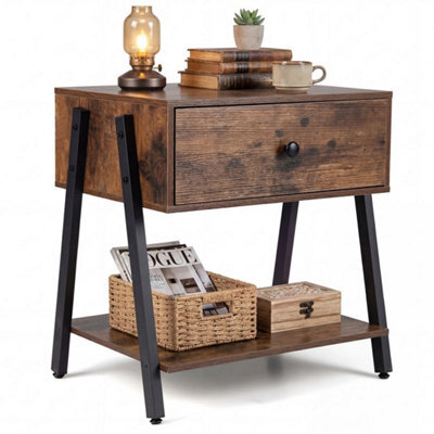 Industrial Nightstand With Drawer Bedside Table With Open Storage Shelf - image 1