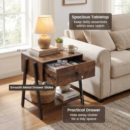 Industrial Nightstand With Drawer Bedside Table With Open Storage Shelf - thumbnail 6