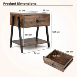 Industrial Nightstand With Drawer Bedside Table With Open Storage Shelf - thumbnail 2
