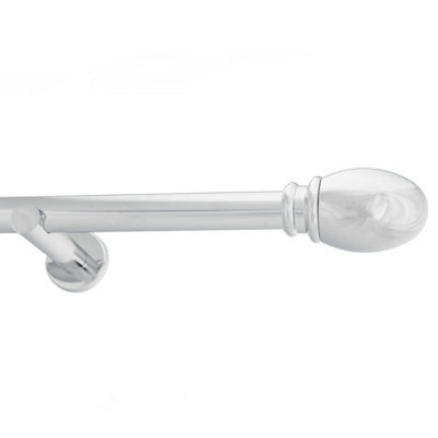 Toolty Chrome Metal Curtain Pole 25mm With Finials Rod Modern Brackets Oval 115Cm