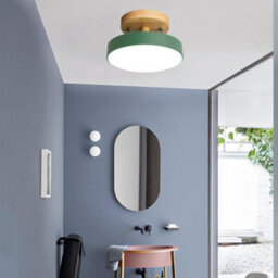 Led Ceiling Lamp Green Wood Semi-Flush Mount 18Cm Cool Light - thumbnail 2