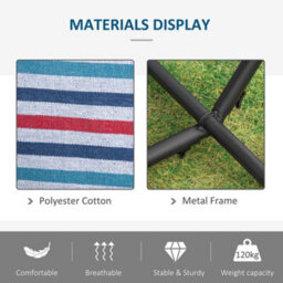 Outsunny 298 X 117Cm Hammock With Metal Stand Carrying Bag 120Kg Blue Stripe - thumbnail 5