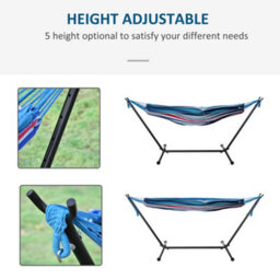 Outsunny 298 X 117Cm Hammock With Metal Stand Carrying Bag 120Kg Blue Stripe - thumbnail 4