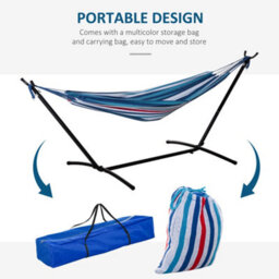 Outsunny 298 X 117Cm Hammock With Metal Stand Carrying Bag 120Kg Blue Stripe - thumbnail 6