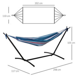 Outsunny 298 X 117Cm Hammock With Metal Stand Carrying Bag 120Kg Blue Stripe - thumbnail 3