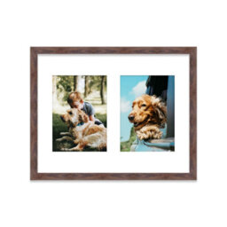 14X11 Inch 2 Opening Photo Collage Frame, Display Two 7X5 Inch Photos, Multi Aperture Family Picture Frame, Walnut - thumbnail 1