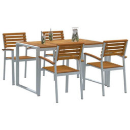 Berkfield Garden Dining Set 5 Pcs Grey And Brown Solid Acacia Wood - thumbnail 3