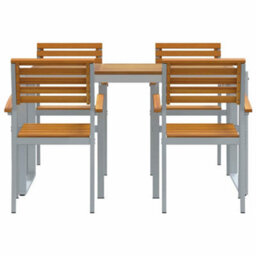Berkfield Garden Dining Set 5 Pcs Grey And Brown Solid Acacia Wood - thumbnail 7