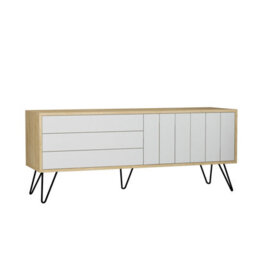 "Decortie Picadilly Modern Tv Unit Multimedia Centre Storage Cabinet Oak White 139Cm For 55"" Tv" - thumbnail 2