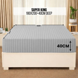 Aspire Homeware Silver Stripe Fitted Sheet 40Cm Extra Deep-100%microfiber Fitted Bed Sheets Super King (L)200Cmx(W)180Cm - thumbnail 6