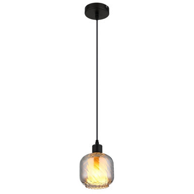 Luminosa Lighting Luminosa Xia Dome Pendant Ceiling Light Matt Black Smoke Glass Shade 1X E27 - image 1