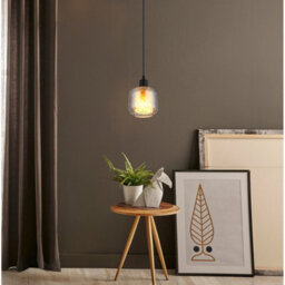 Luminosa Lighting Luminosa Xia Dome Pendant Ceiling Light Matt Black Smoke Glass Shade 1X E27 - thumbnail 4