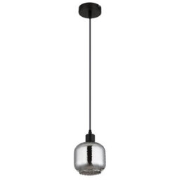 Luminosa Lighting Luminosa Xia Dome Pendant Ceiling Light Matt Black Smoke Glass Shade 1X E27 - thumbnail 2