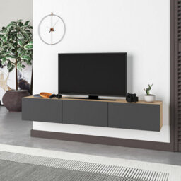 "Decortie Francy Modern Wall Mounted Tv Unit 55"" Multimedia Centre Oak Anthracite Grey 180Cm" - thumbnail 6