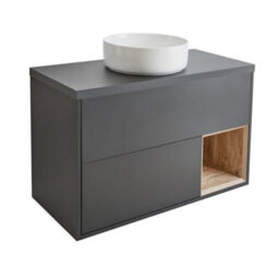 Homestylestore Black Grey 1000mm Wall Hung Bathroom Vanity Unit With Round Countertop Basin - thumbnail 1