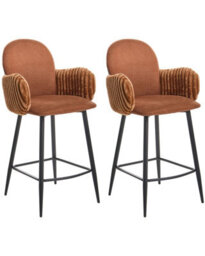 Wyld And Coco Retro Bar Chairs Set Of 2 Brown Velvet Armrests, W50 X D54 X H100Cm - thumbnail 3