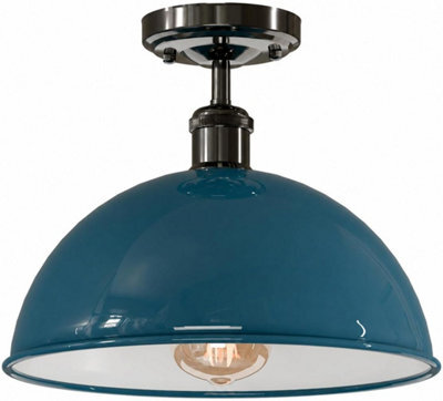 Industrial Semi Flush Mount Vintage Ceiling Light Metal 30Cm Cyan Blue Dome Lampshade Mini Pendant Lighting For Farmhouse - image 1