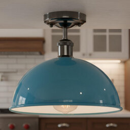 Industrial Semi Flush Mount Vintage Ceiling Light Metal 30Cm Cyan Blue Dome Lampshade Mini Pendant Lighting For Farmhouse - thumbnail 2