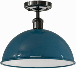 Industrial Semi Flush Mount Vintage Ceiling Light Metal 30Cm Cyan Blue Dome Lampshade Mini Pendant Lighting For Farmhouse - thumbnail 7