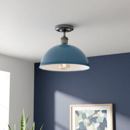 Industrial Semi Flush Mount Vintage Ceiling Light Metal 30Cm Cyan Blue Dome Lampshade Mini Pendant Lighting For Farmhouse - thumbnail 5