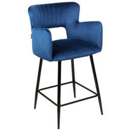 Beliani Set Of 2 Bar Chairs Sanilac Velvet Navy Blue - thumbnail 4