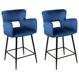 Beliani Set Of 2 Bar Chairs Sanilac Velvet Navy Blue - thumbnail 1