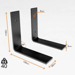 MKGT 6 Shelf Brackets Pcs Heavy Duty Industrial Steel For Wall Mounted Diy Floating(Black, 150X150mm) - thumbnail 2