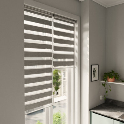 GoodHome Brize Corded Mottled Grey Day & Night Roller Blind (W)90Cm (L)180Cm - image 1